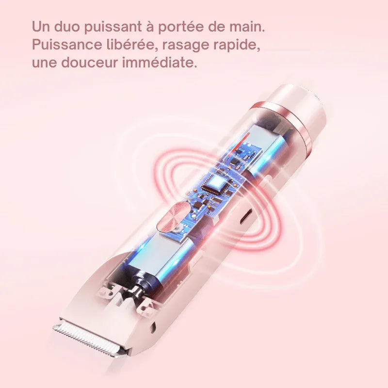 Compact electric facial hair remover with cutting and circular shaving heads