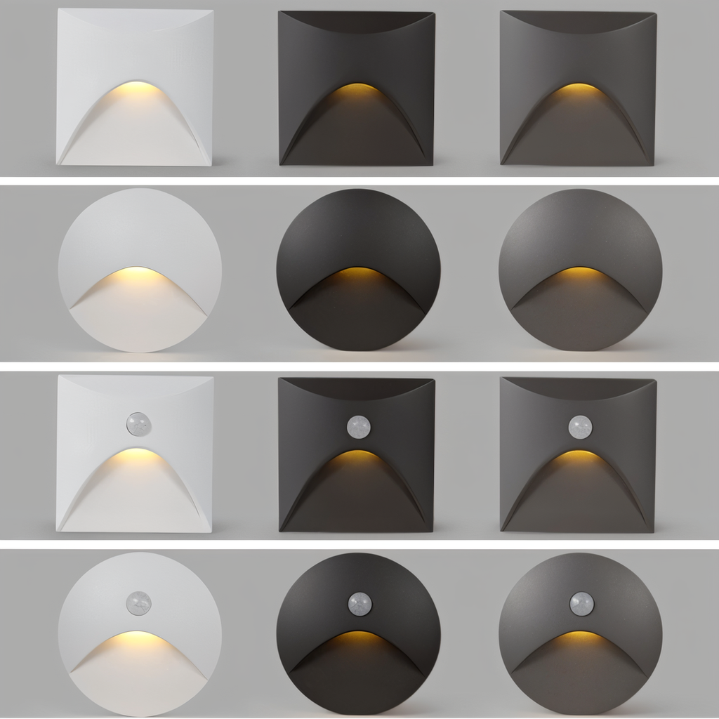 Square LED wall light with curved front design and motion sensor