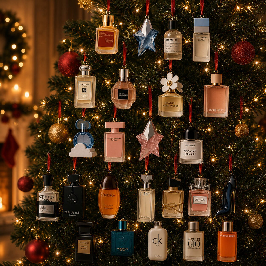 Red 2026 perfume advent calendar with gold detailing and perfume bottle artwork