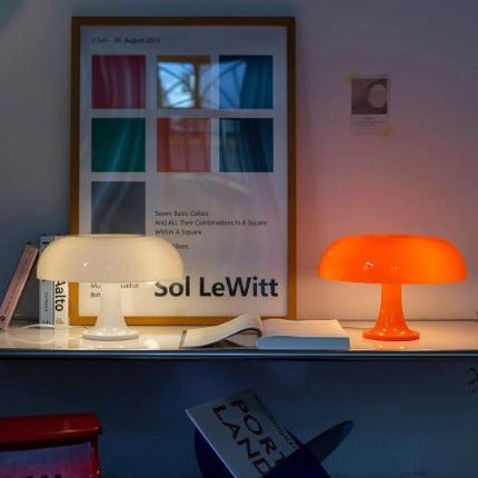Glossy mushroom table lamp with rounded dome and circular base