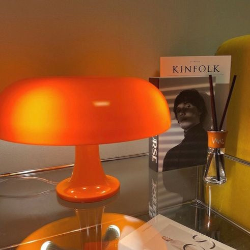 Glossy mushroom table lamp with rounded dome and circular base