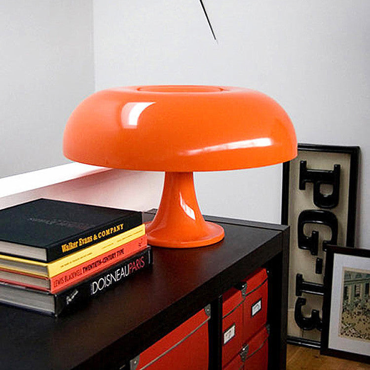 Glossy mushroom table lamp with rounded dome and circular base