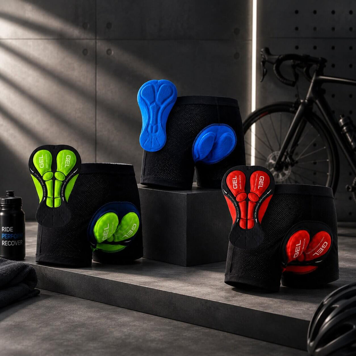Close-fit cycling shorts with 5D gel seat and inner leg padding