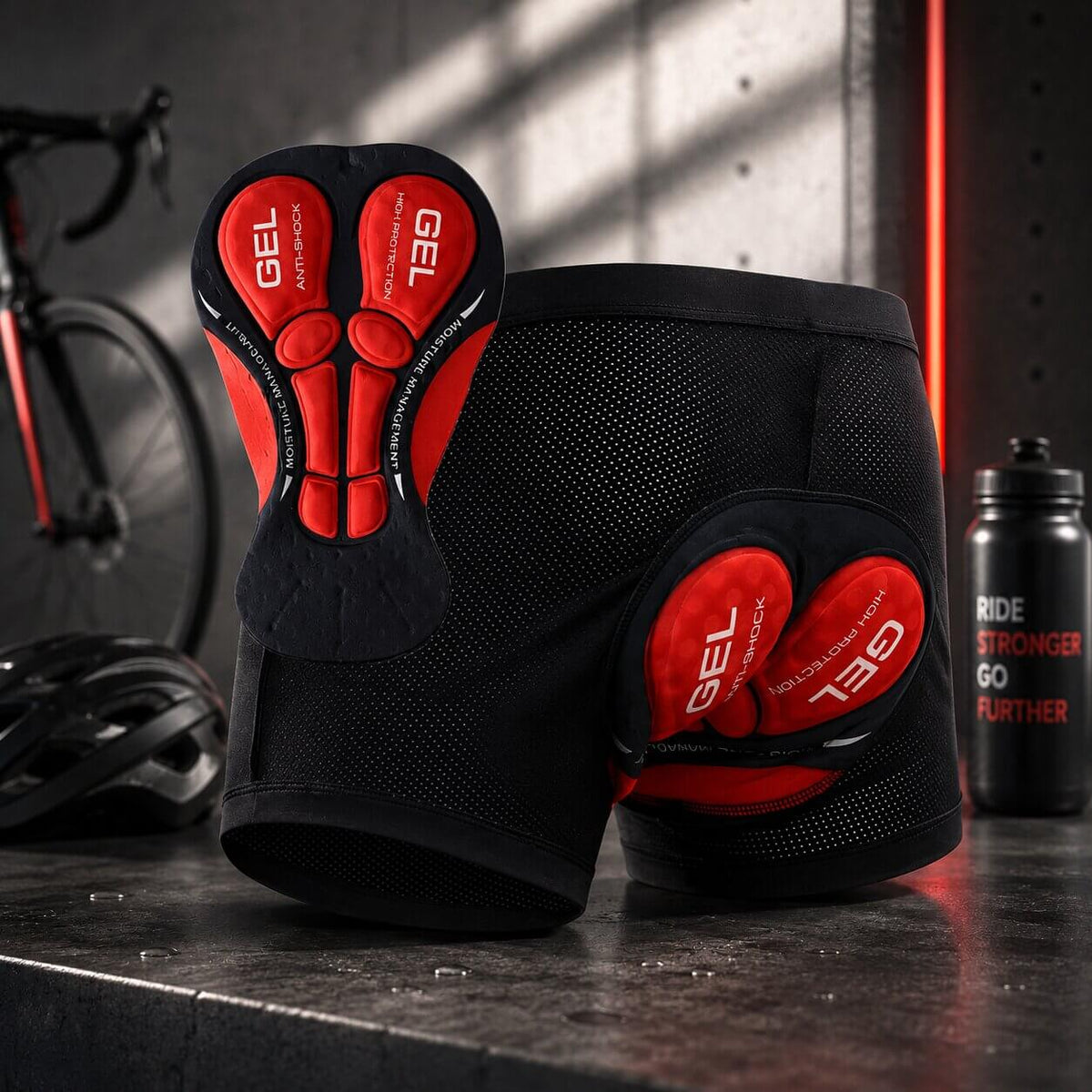 Close-fit cycling shorts with 5D gel seat and inner leg padding