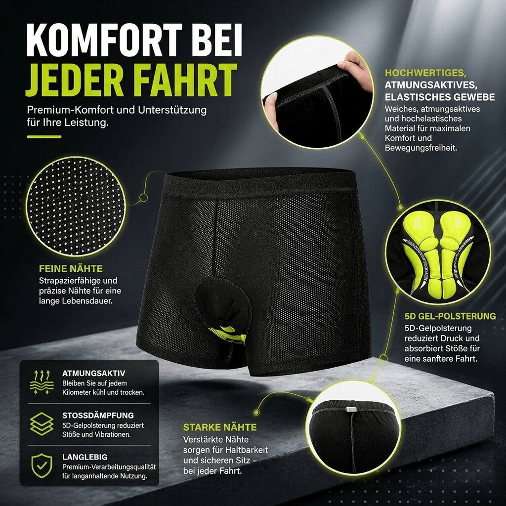 Close-fit cycling shorts with 5D gel seat and inner leg padding
