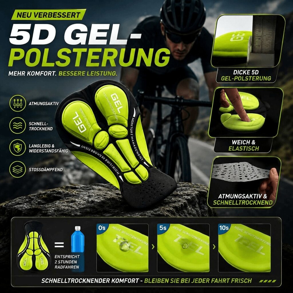 Close-fit cycling shorts with 5D gel seat and inner leg padding