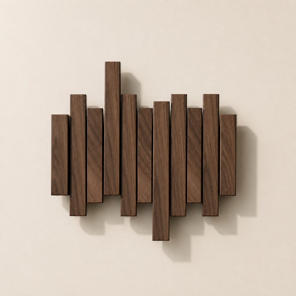 Wall-mounted solid wood coat rack with vertical bars