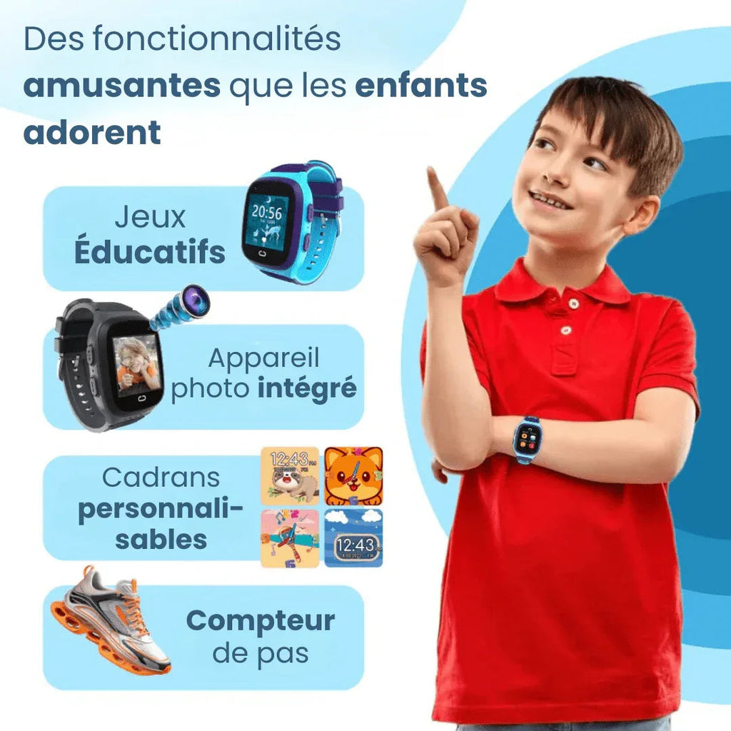 Kids 4G GPS smartwatch with touchscreen display, camera and SOS button