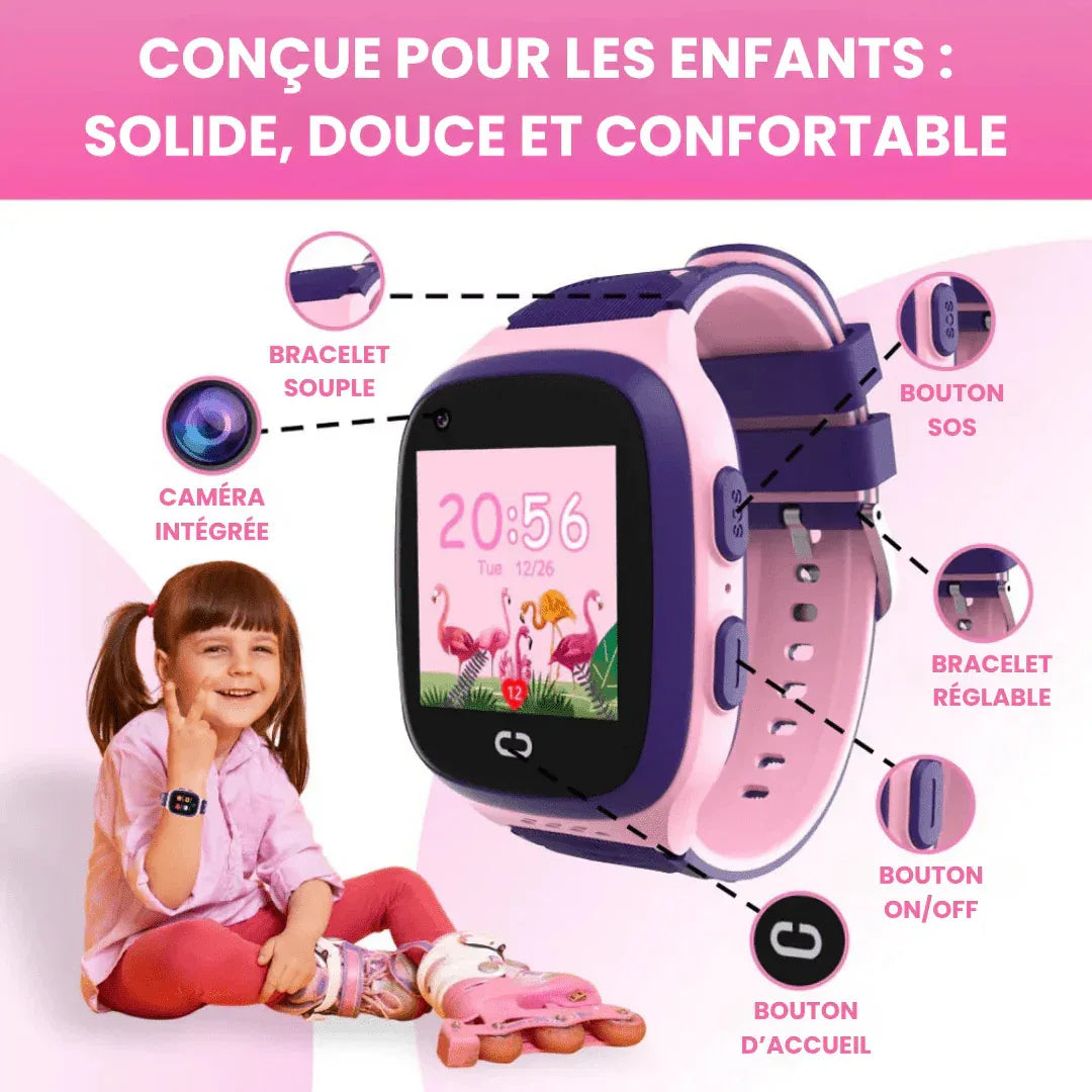 Kids 4G GPS smartwatch with touchscreen display, camera and SOS button