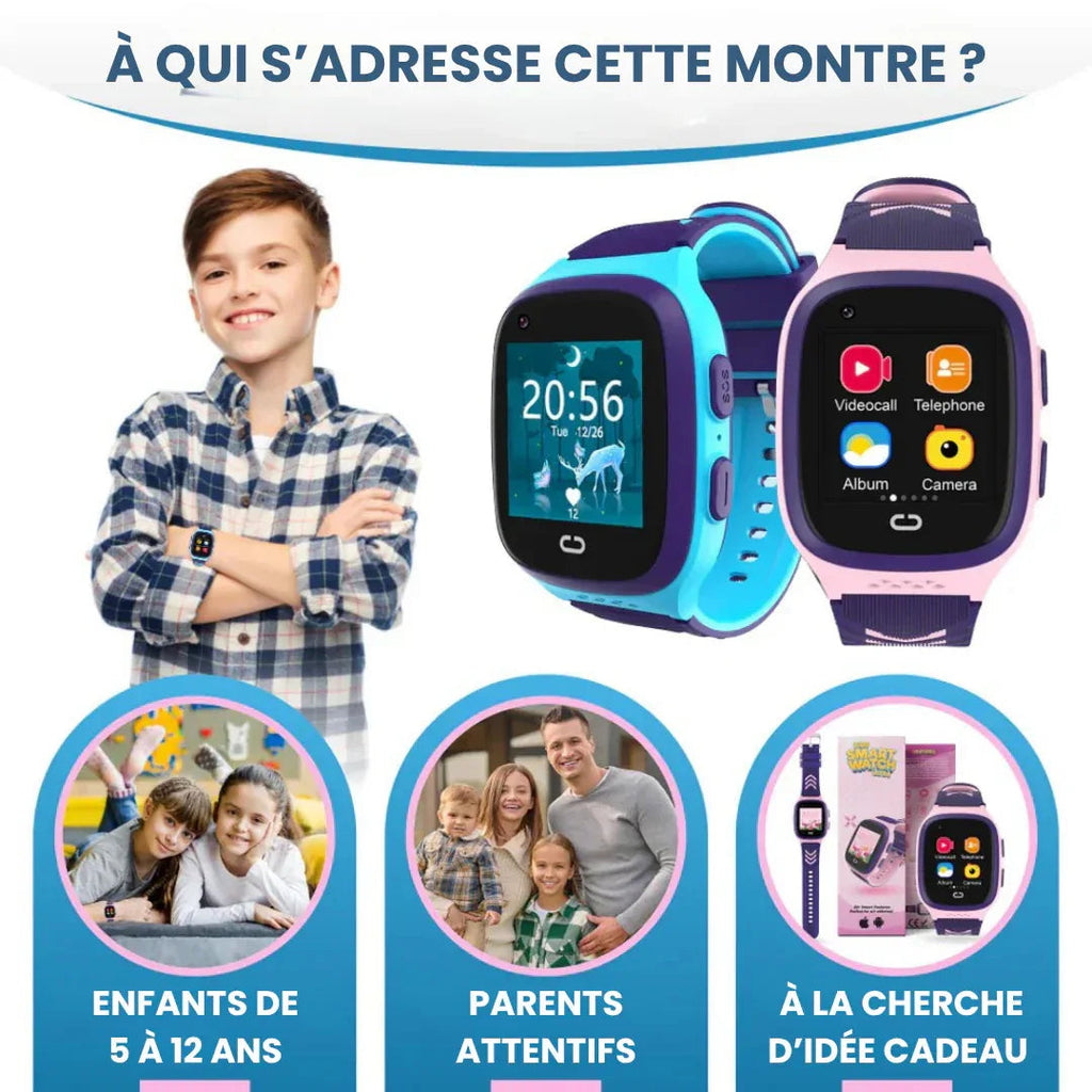 Kids 4G GPS smartwatch with touchscreen display, camera and SOS button
