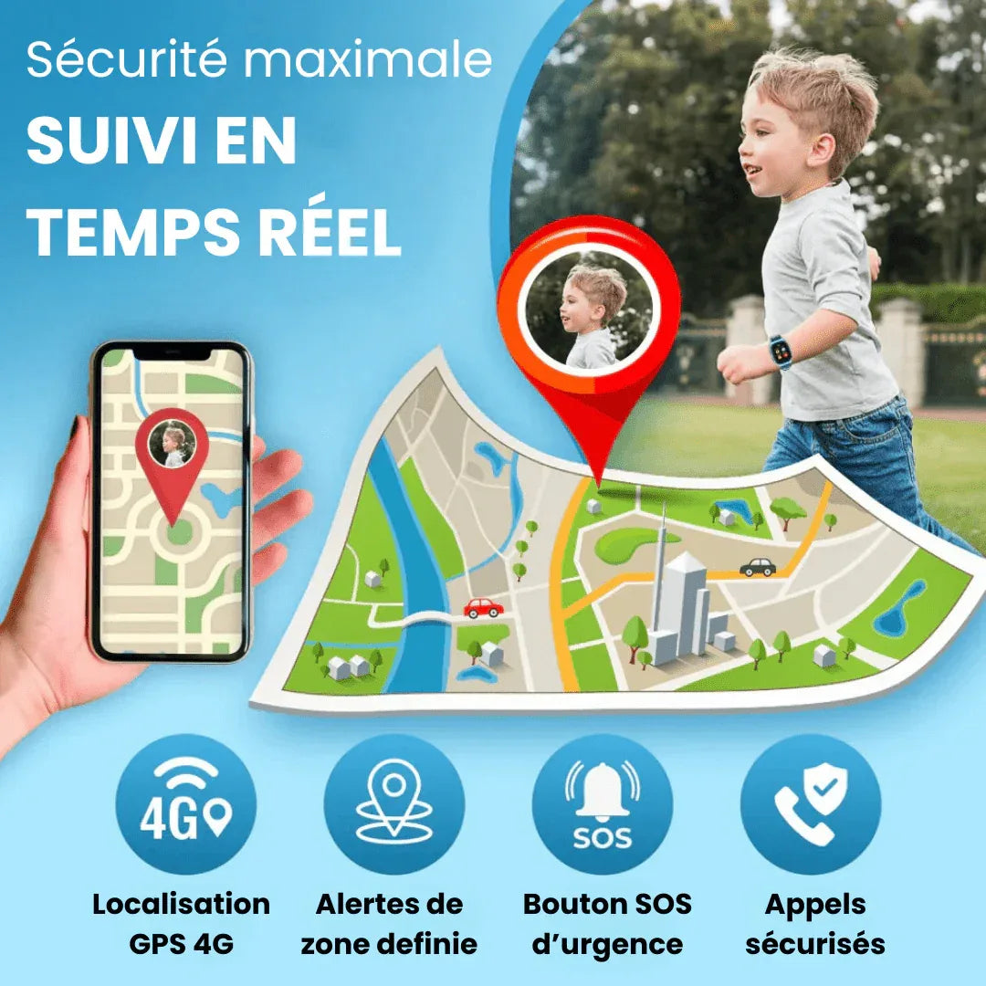 Kids 4G GPS smartwatch with touchscreen display, camera and SOS button