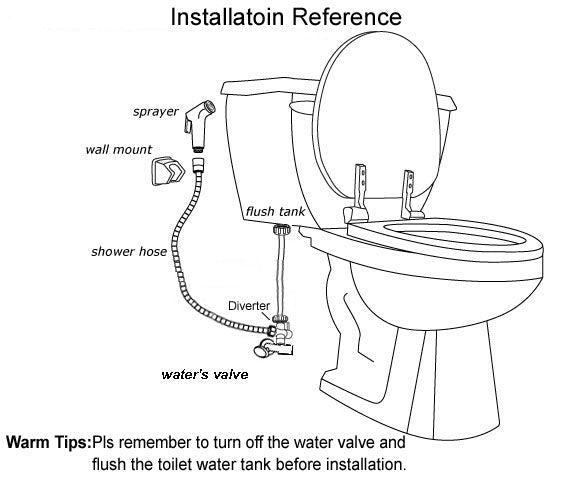 Chrome handheld toilet bidet spray kit with flexible hose, holder and diverter valve