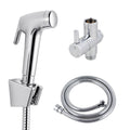 Chrome handheld toilet bidet spray kit with flexible hose, holder and diverter valve