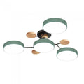 Multi-arm LED ceiling light with four round ring shades and oval decorative accents