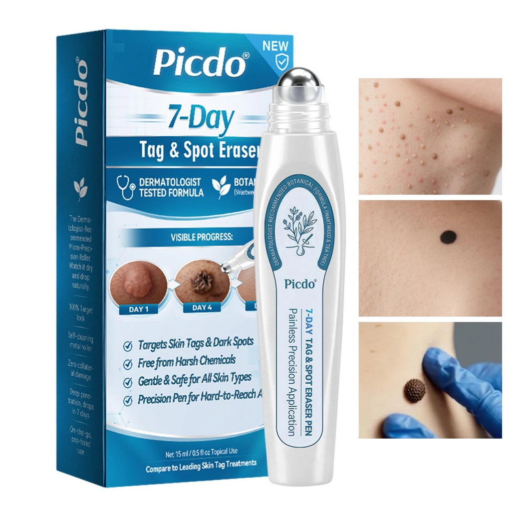 White facial precision applicator pen with rounded roller tip and blue printed carton
