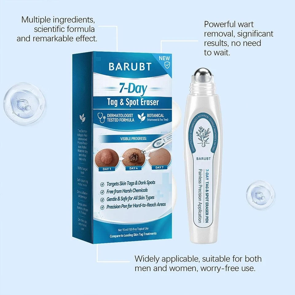 White facial precision applicator pen with rounded roller tip and blue printed carton
