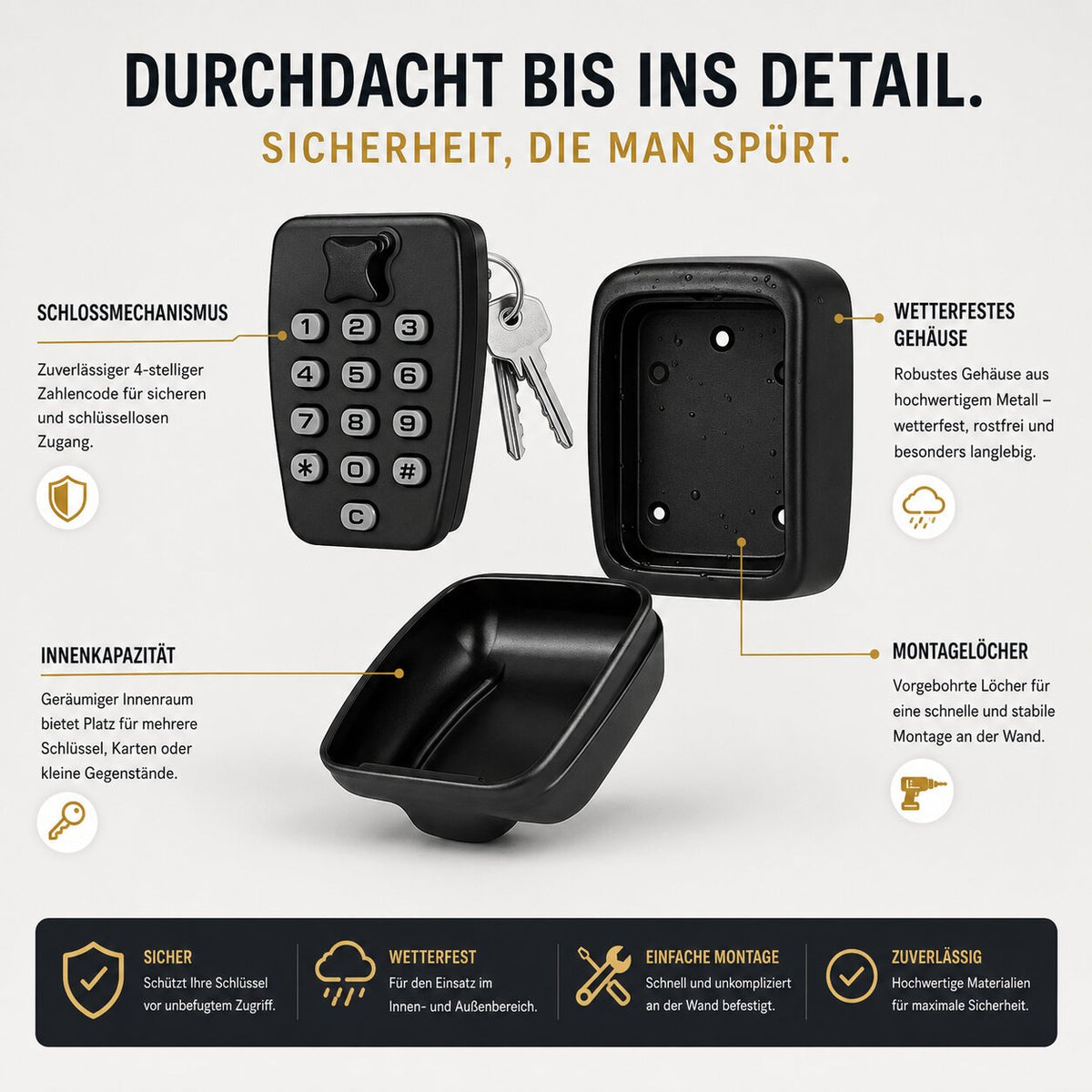 Black wall mounted key safe with numbered combination buttons