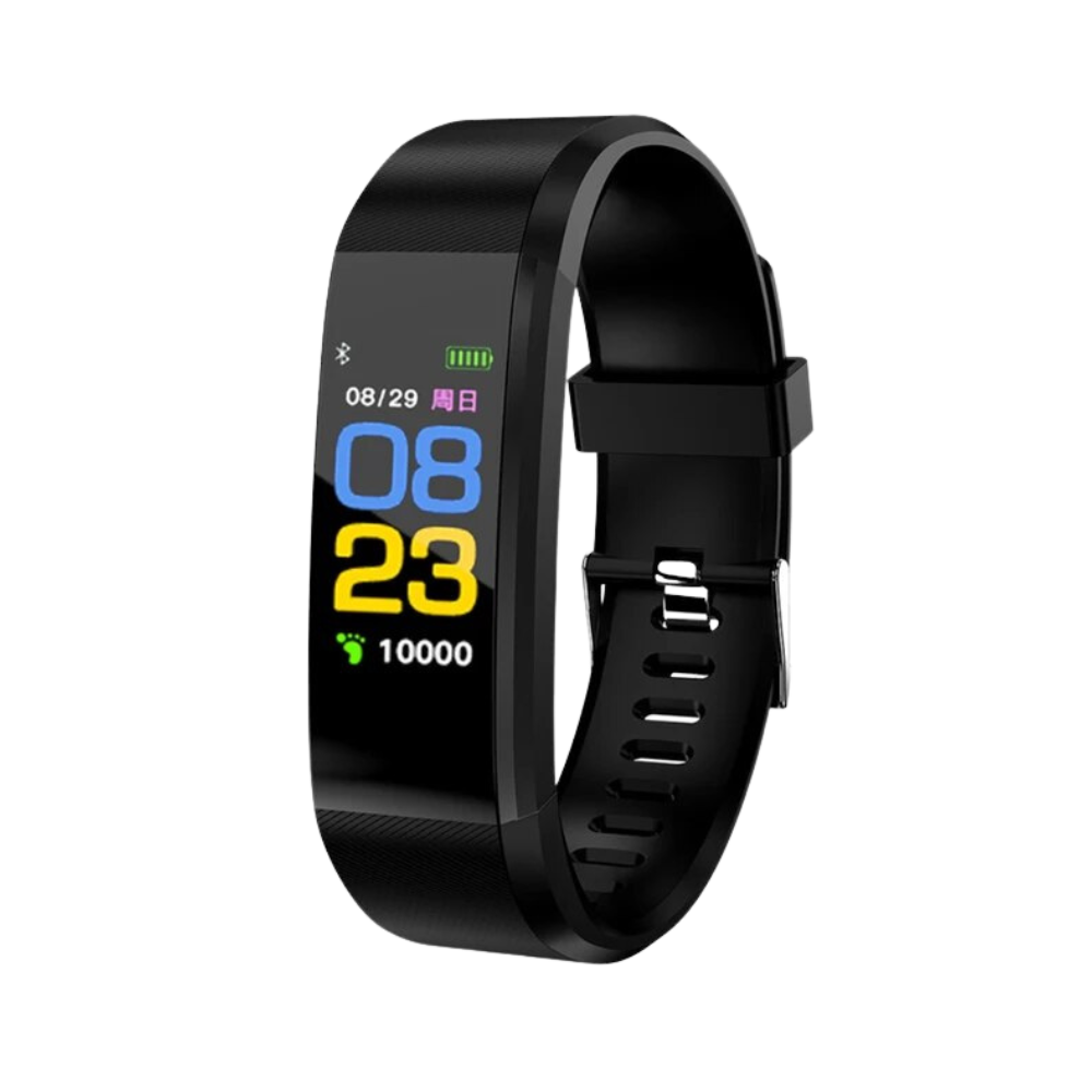 Smartwatch with colour display, activity tracking screens and adjustable wrist strap