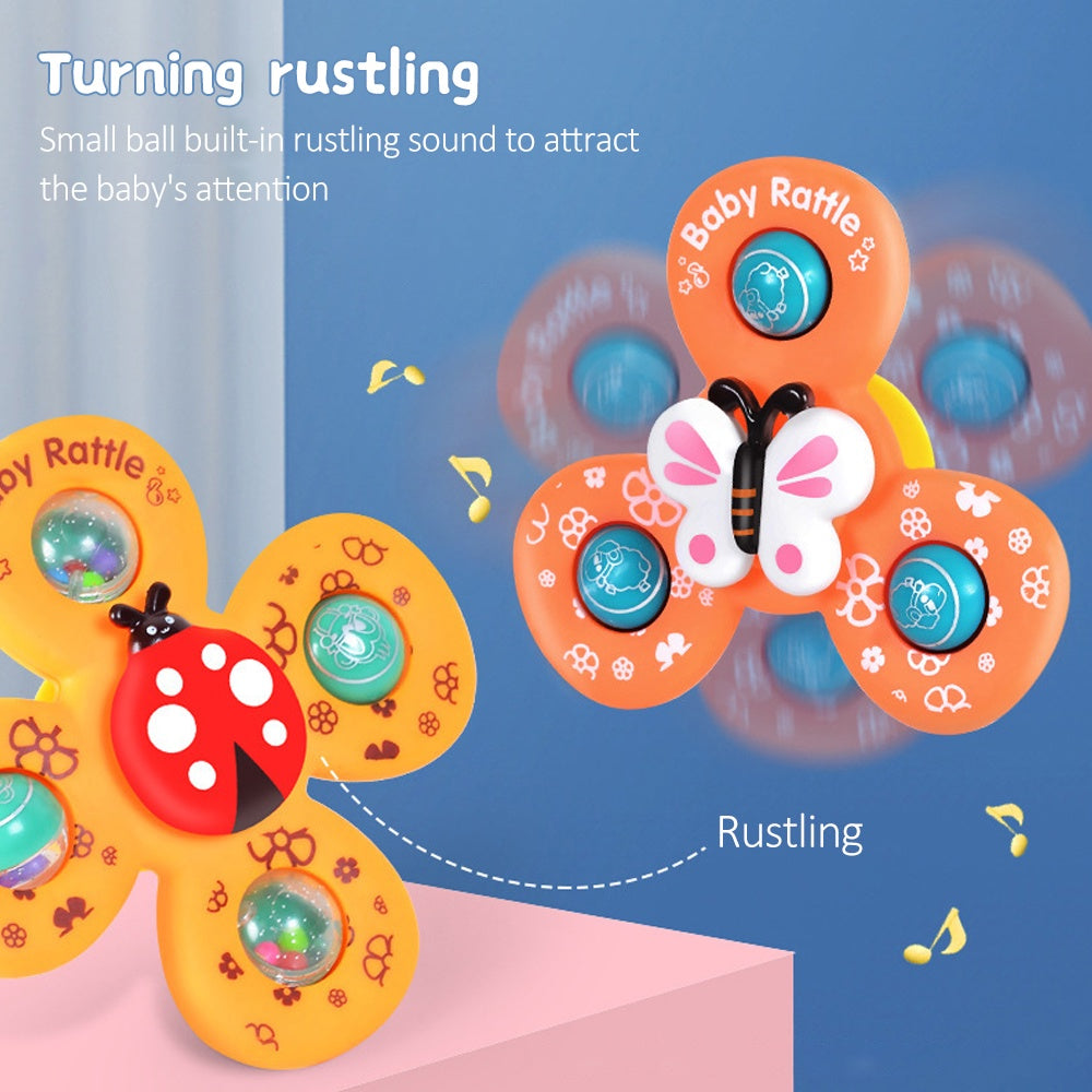 Colourful insect-shaped baby rattle spinning toys with suction cup bases