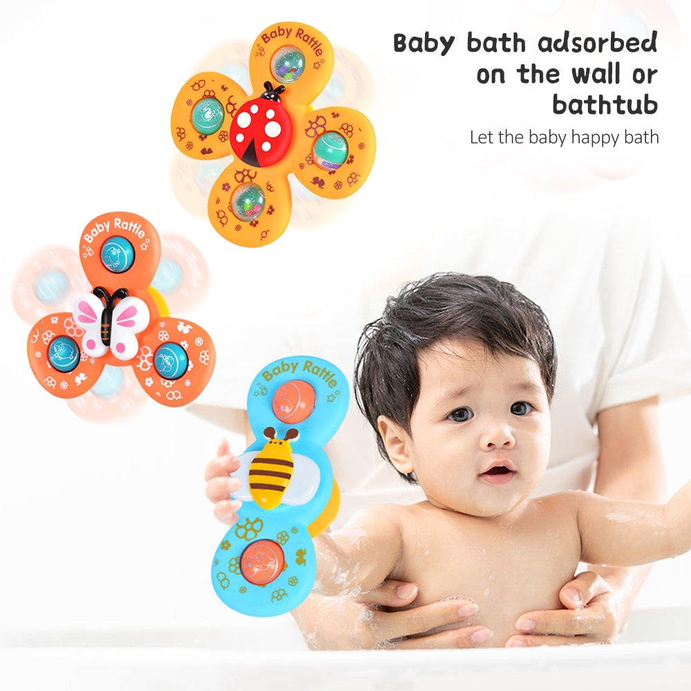 Colourful insect-shaped baby rattle spinning toys with suction cup bases