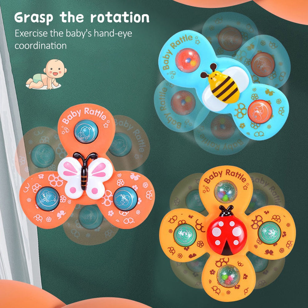 Colourful insect-shaped baby rattle spinning toys with suction cup bases