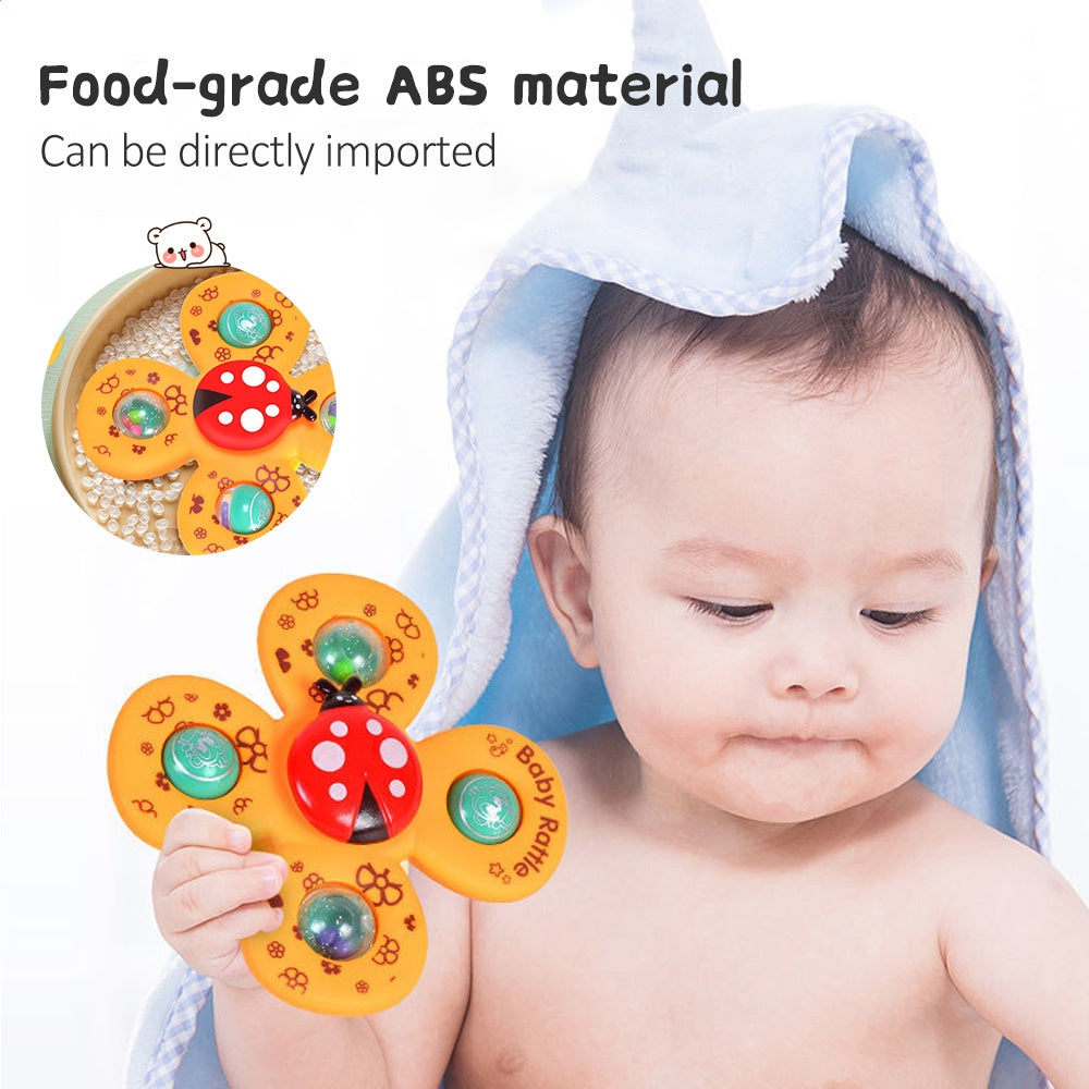 Colourful insect-shaped baby rattle spinning toys with suction cup bases