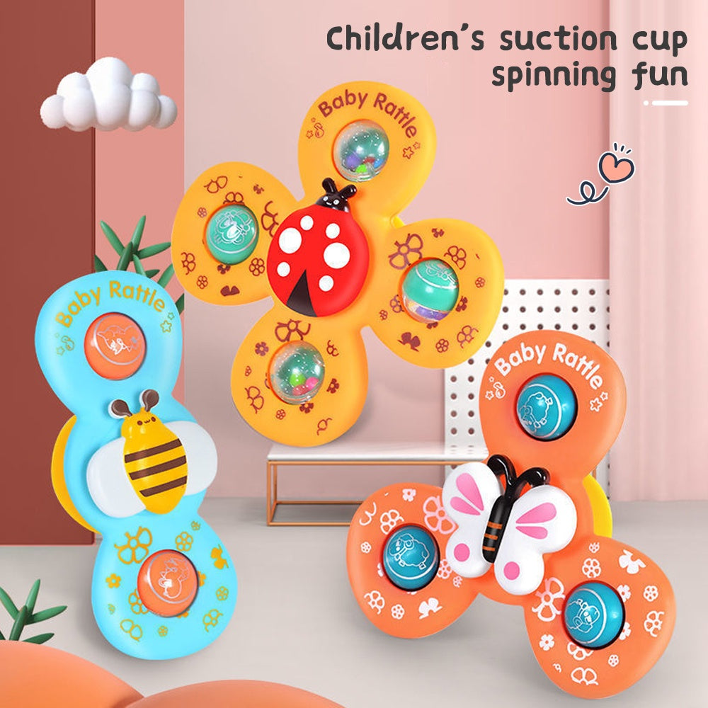Colourful insect-shaped baby rattle spinning toys with suction cup bases