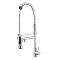 Chrome double-spout kitchen sink mixer tap with spring coil and pull-out hose
