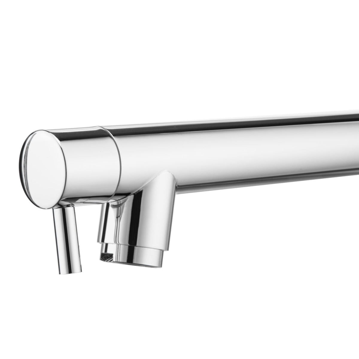 Chrome double-spout kitchen sink mixer tap with spring coil and pull-out hose