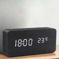 Compact rectangular LED smart alarm clock showing digital time and temperature