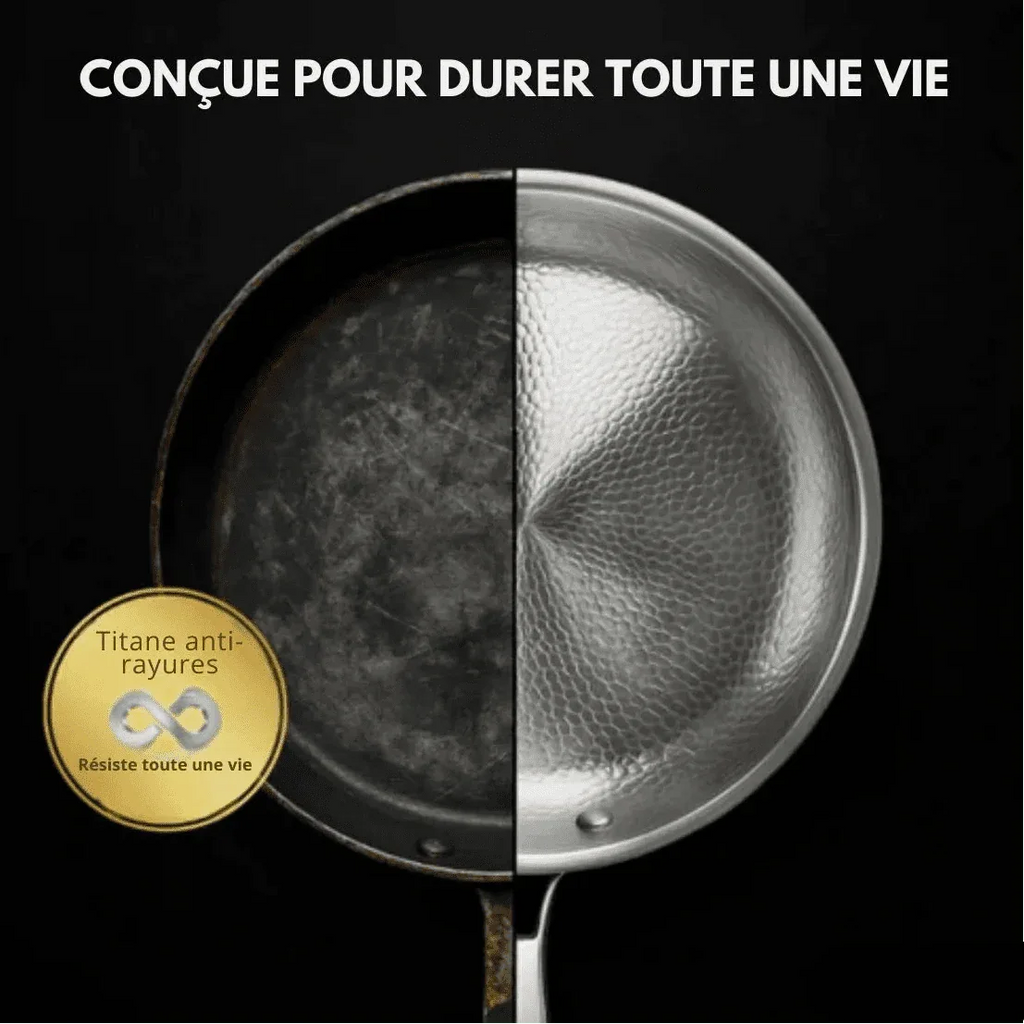 Silver textured non-stick frying pan with long handle