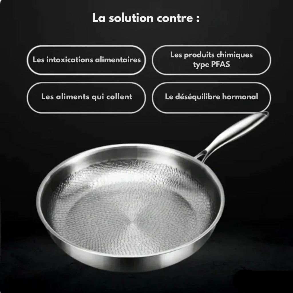 Silver textured non-stick frying pan with long handle