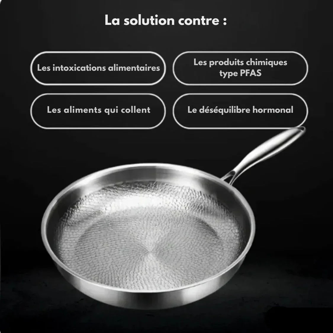 Silver textured non-stick frying pan with long handle
