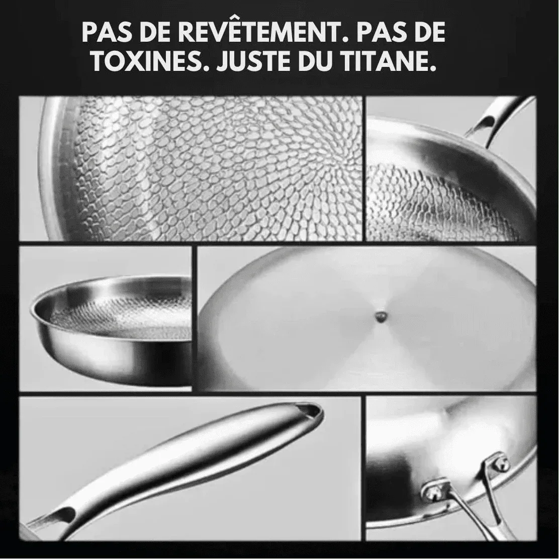 Silver textured non-stick frying pan with long handle