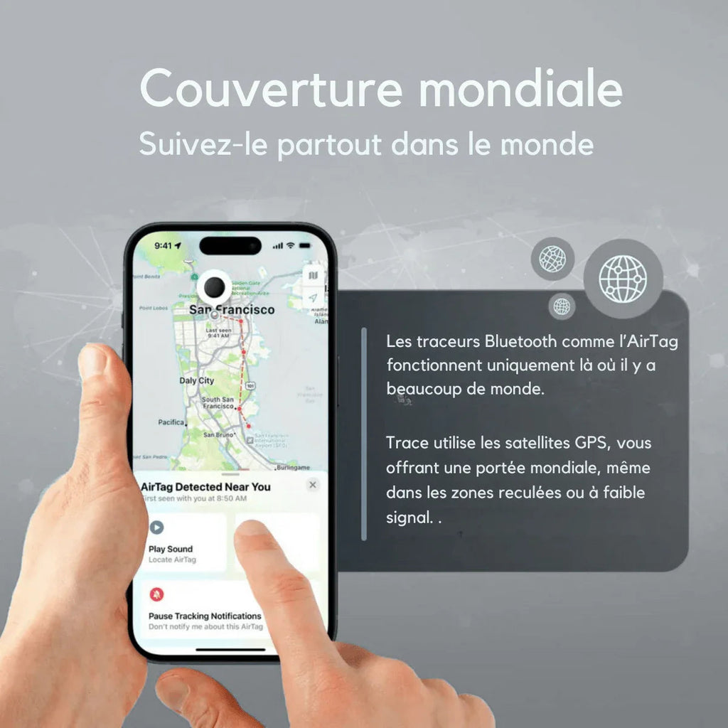 Compact round GPS tracker shown in white and black