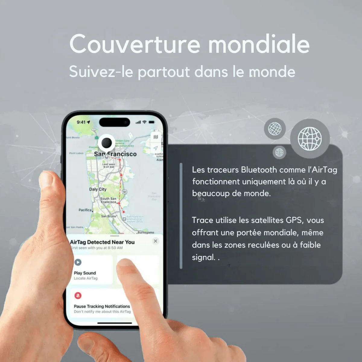 Compact round GPS tracker shown in white and black