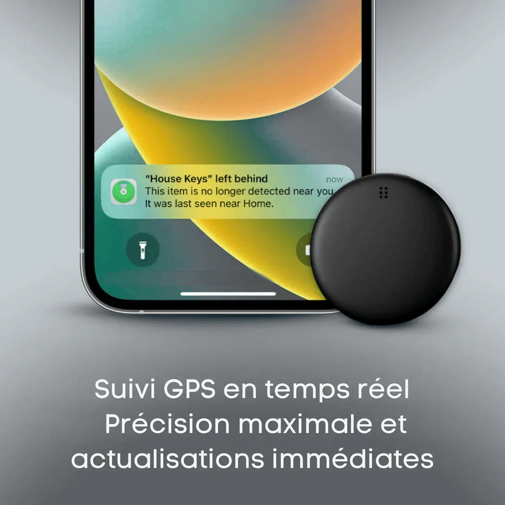 Compact round GPS tracker shown in white and black