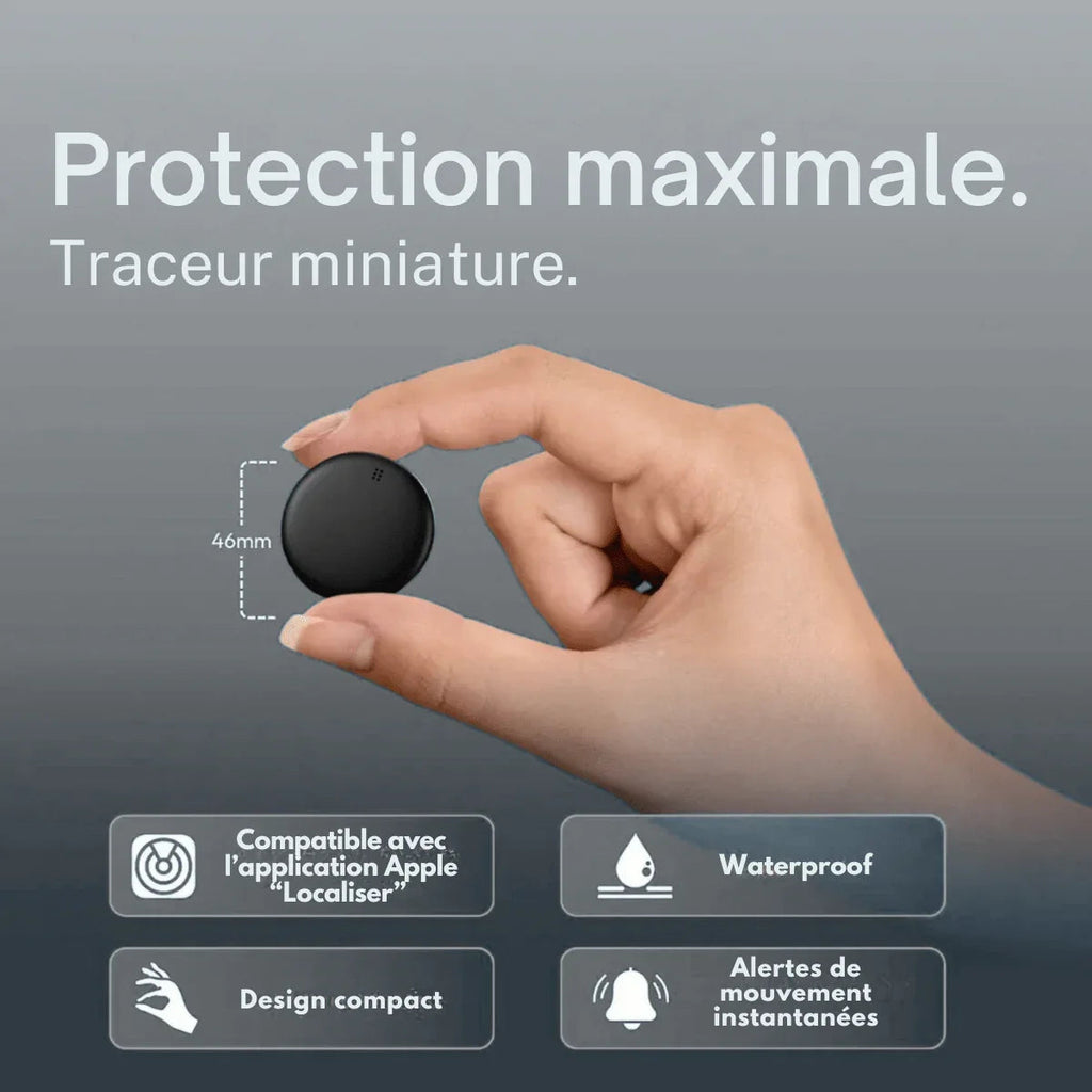 Compact round GPS tracker shown in white and black