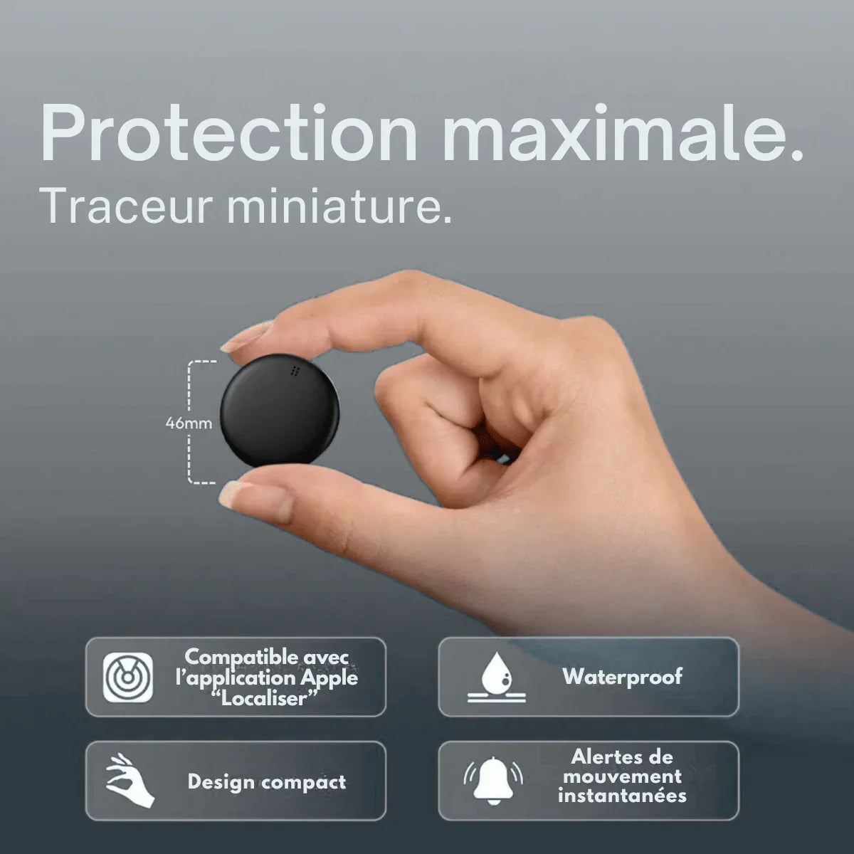 Compact round GPS tracker shown in white and black