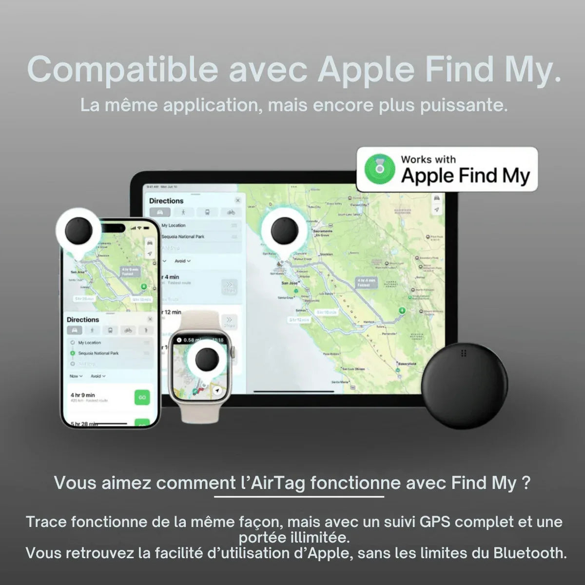 Compact round GPS tracker shown in white and black