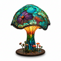 Colourful stained glass-style floral mushroom table lamp