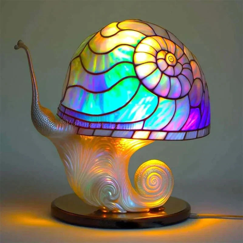 Colourful stained glass-style floral mushroom table lamp