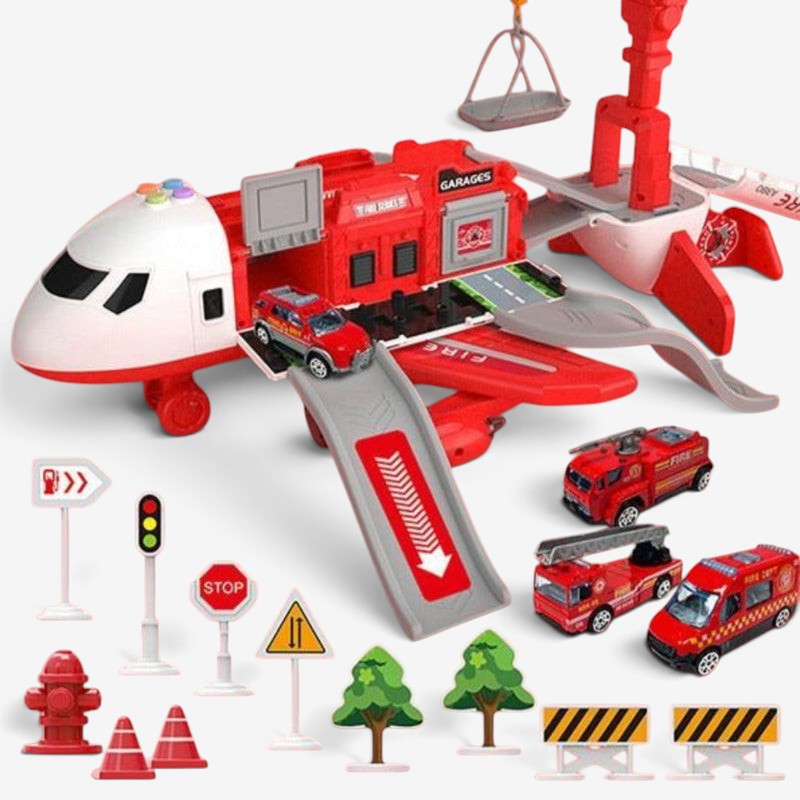 Aircraft playset with mini construction vehicles, ramps and road accessories