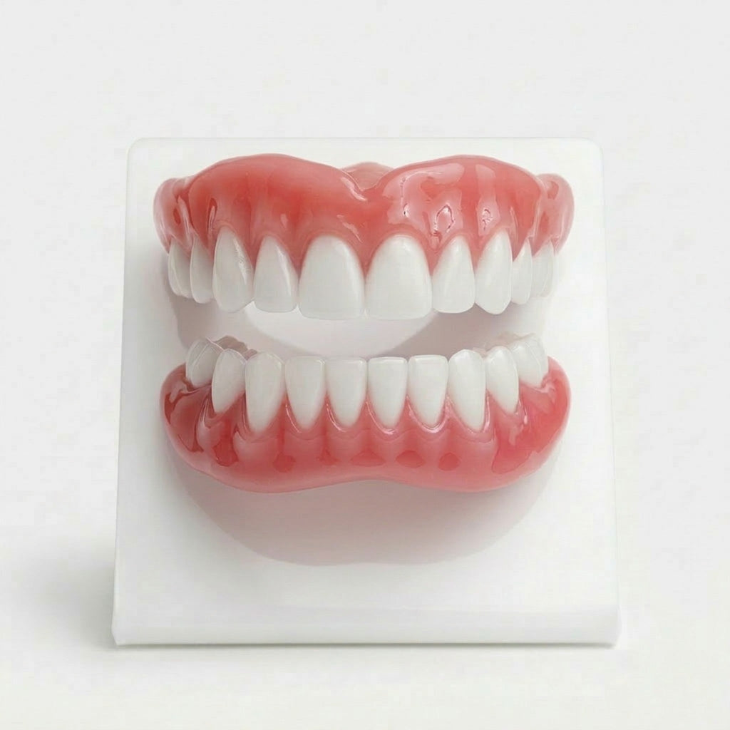 Flexible pink and white upper and lower removable denture set