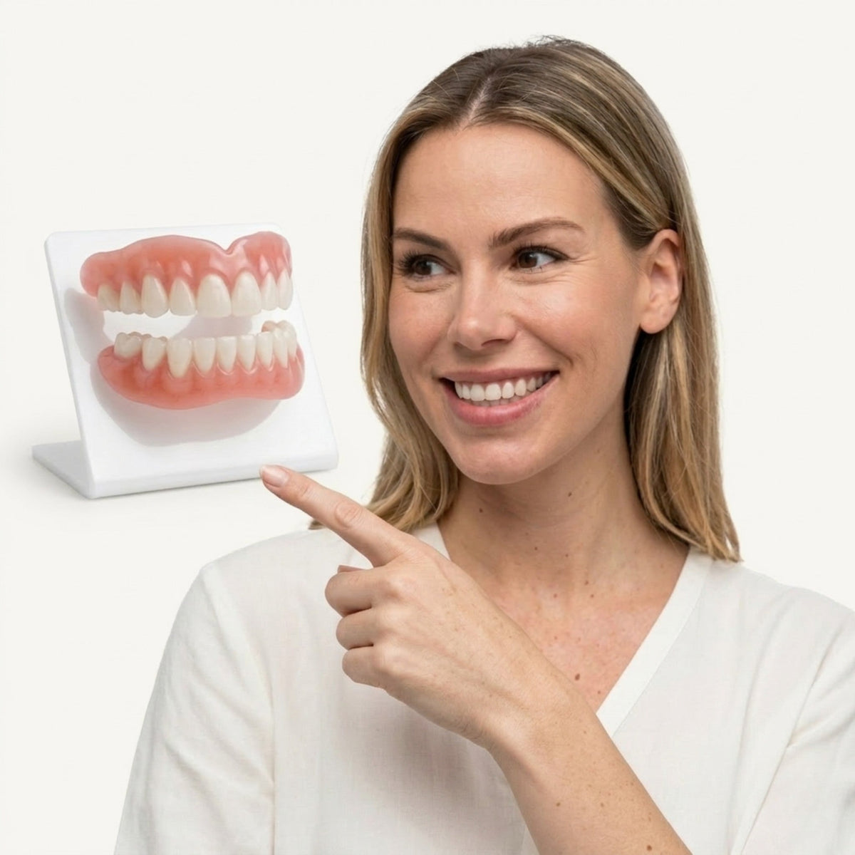 Flexible pink and white upper and lower removable denture set