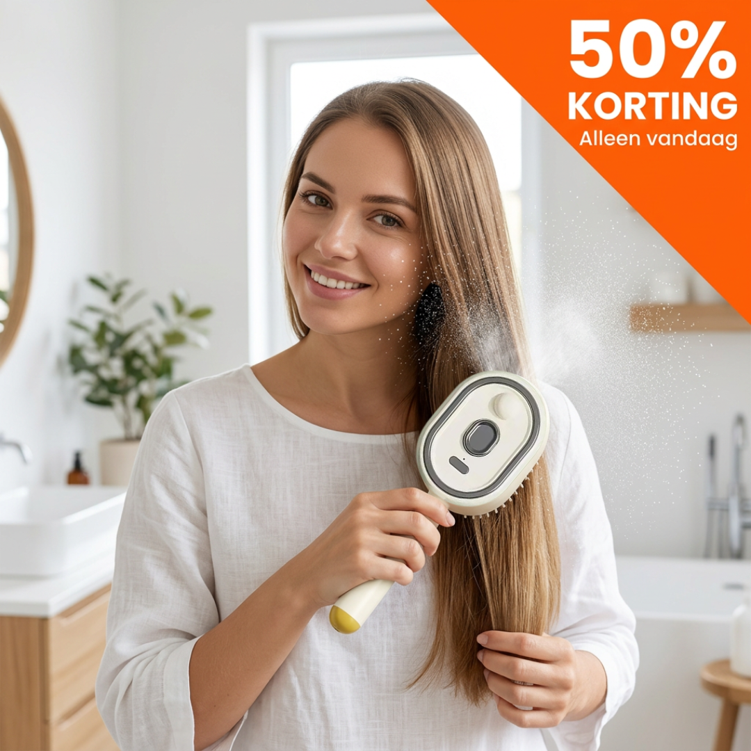 Handheld hair smoothing brush with oval bristle head and handle