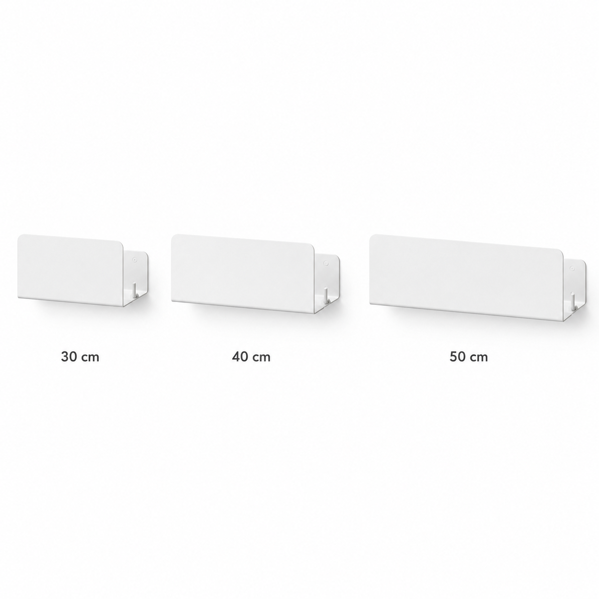 Open wall-mounted aluminium bathroom shelf with integrated side hook
