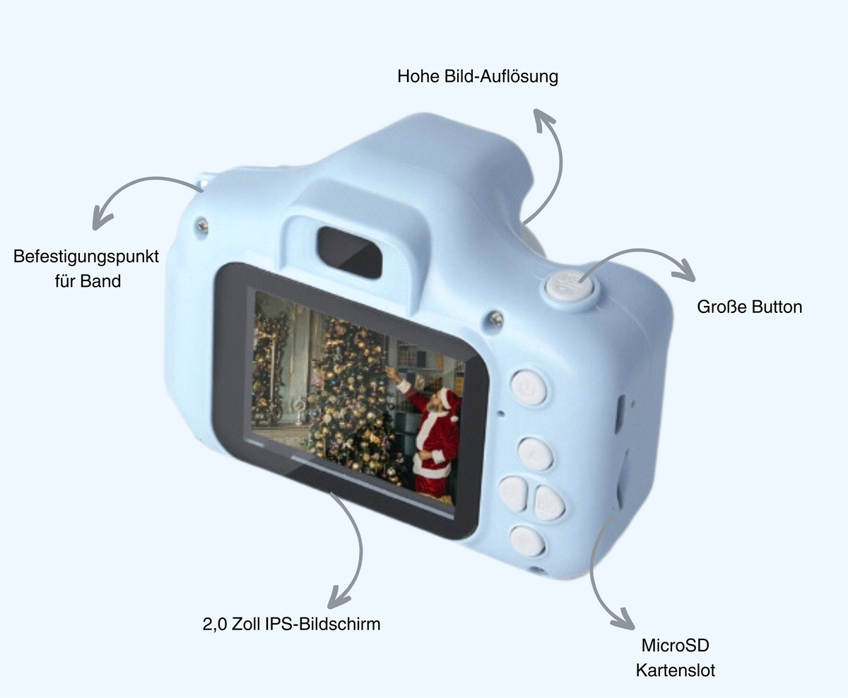 Rugged children's digital camera with large front lens